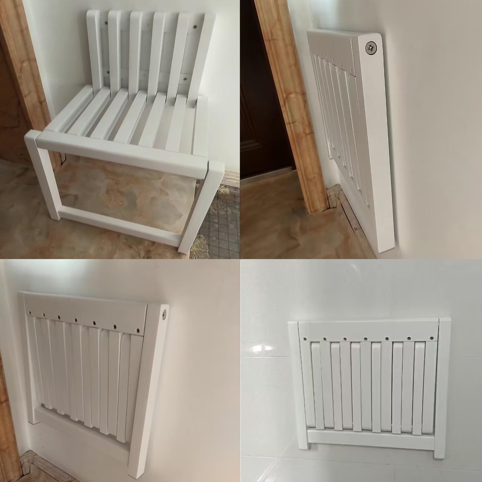 Bois Massif avec Pieds Chaise Pliante Hauteur 35/42 Cm Chaises Pliantes Murales Charge 150kg Home Entrance Tabouret Salle De Bain 90° Silencieusement Pliable Épaisseur 4 Cm