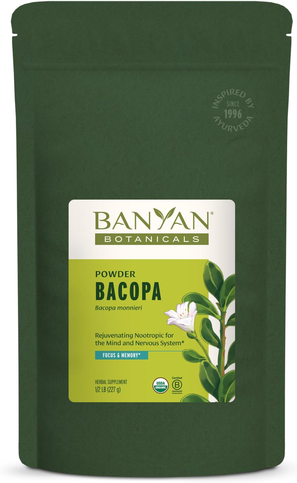 Banyan Botanicals Bacopa Powder – Organic Bacopa Monnieri Supplement – Nootropic Herb – Focus and Concentration Supplements* – ½ lb. – Non-GMO Sustainably Sourced Vegan