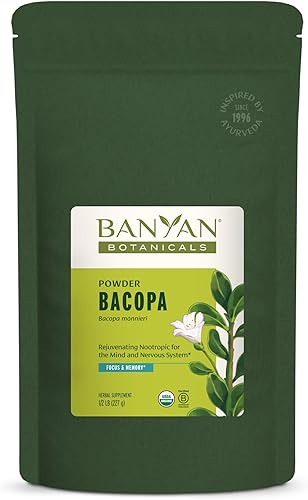 Banyan Botanicals Polvo de bacopa - Suplemento orgánico de Bacopa Monnieri - Hierba nootrópica - Suplementos de concentración y concentración* - ½