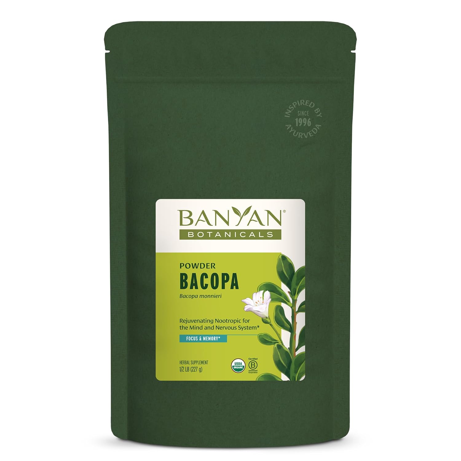 Banyan Botanicals Bacopa Powder – Organic Bacopa Monnieri Supplement – Nootropic Herb – Focus and Concentration Supplements* – ½ lb. – Non-GMO Sustainably Sourced Vegan