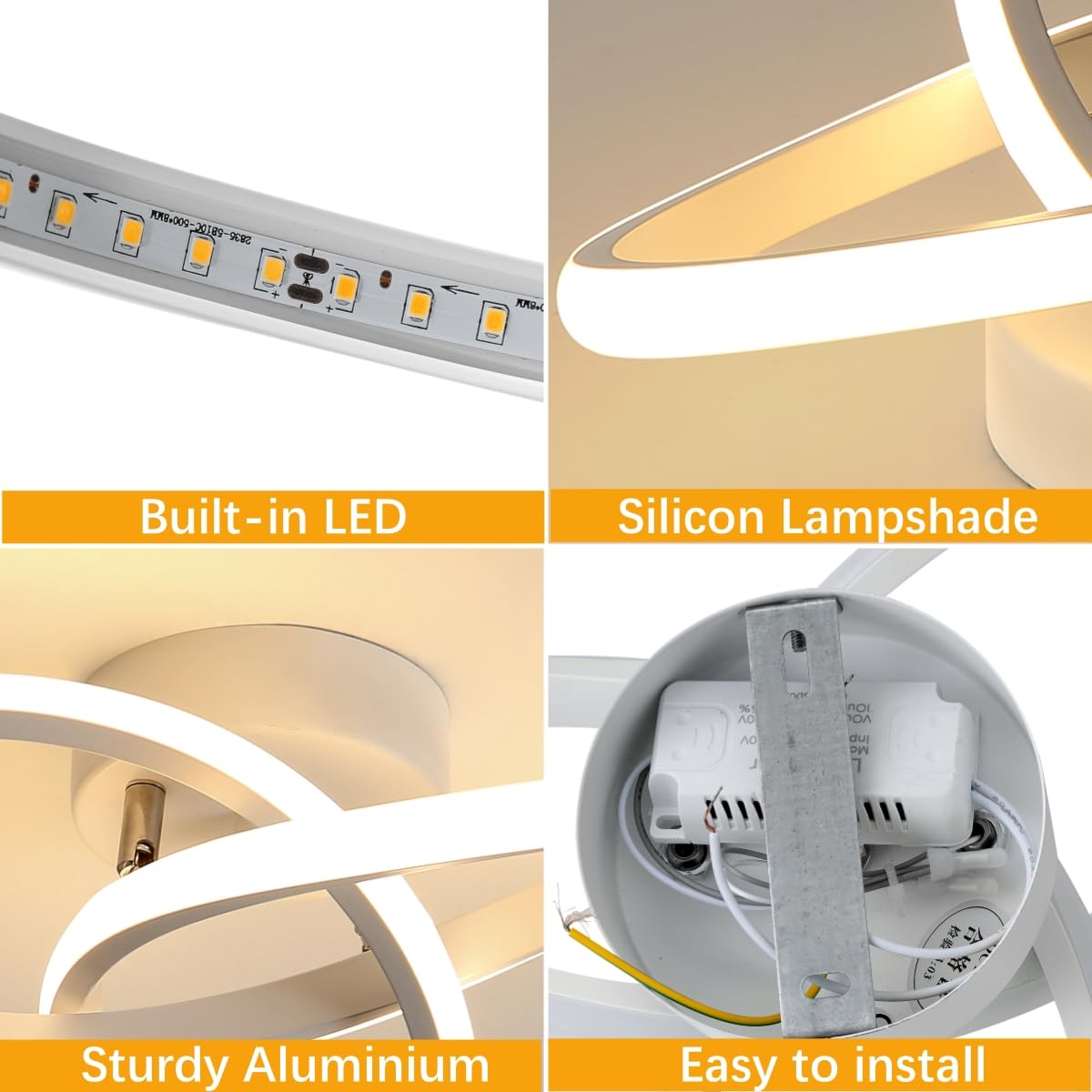 Comely Plafoniera LED Soffitto, 30W 3300LM Lampada da Soffitto Moderna, Luce Bianca Calda 3000K, Design Fiore Acrilico Lampadario LED Soffitto Bianco per Camera da Letto Soggiorno Cucina