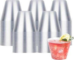 Goodluck 100PCS 9oz Clear Plastic Cups for Party, Disposable Clear Cups, Cocktail Glasses for Wedding, Thanksgiving, Christmas, Parties