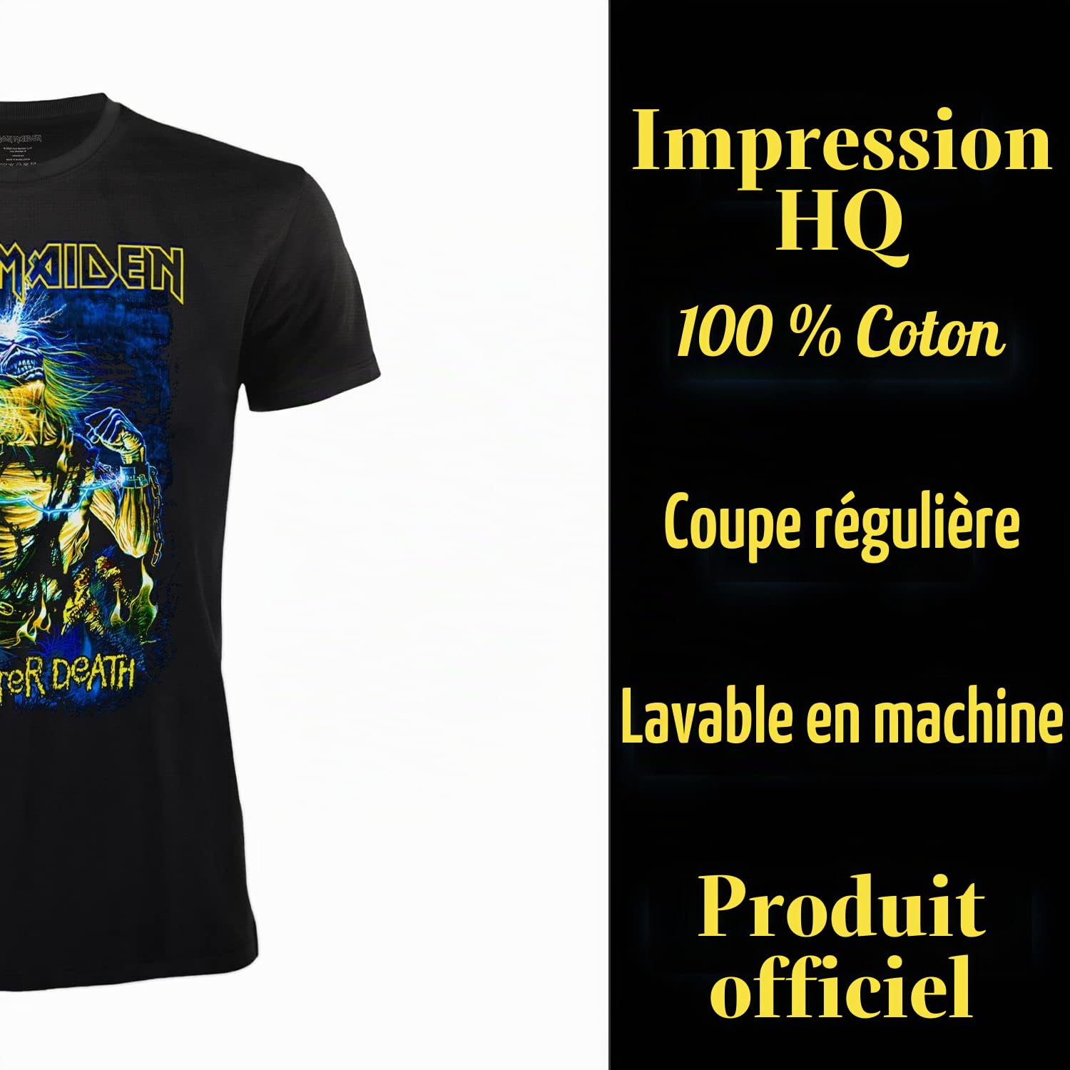 T-shirt Iron Maiden Live After Death T-shirt Rock Officiel Noir Band Heavy Metal Coton Unisexe Adulte Garçon.