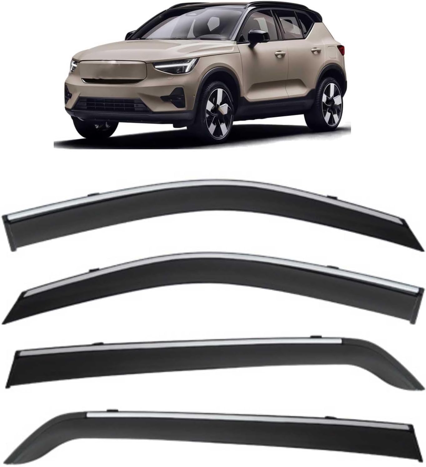liufangfc Wind Deflectors for Volvo EX40 MK1 2024-2026 – 4pc Tape-On Smoked Visors, Weatherproof, Anti-Salt/Snow, Low-Noise