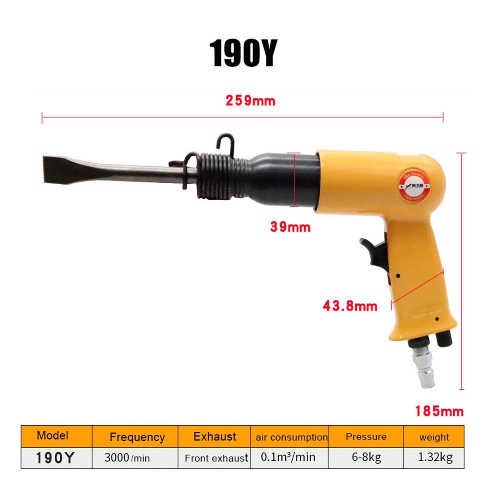 175mm Hammer Powietrza Profesjonalne ręczne łopaty gazowe pistoletowe 190Y Małe Rust Remover Narzędzia pneumatyczne z 4 Dłuta Nitowanie odpryskowe