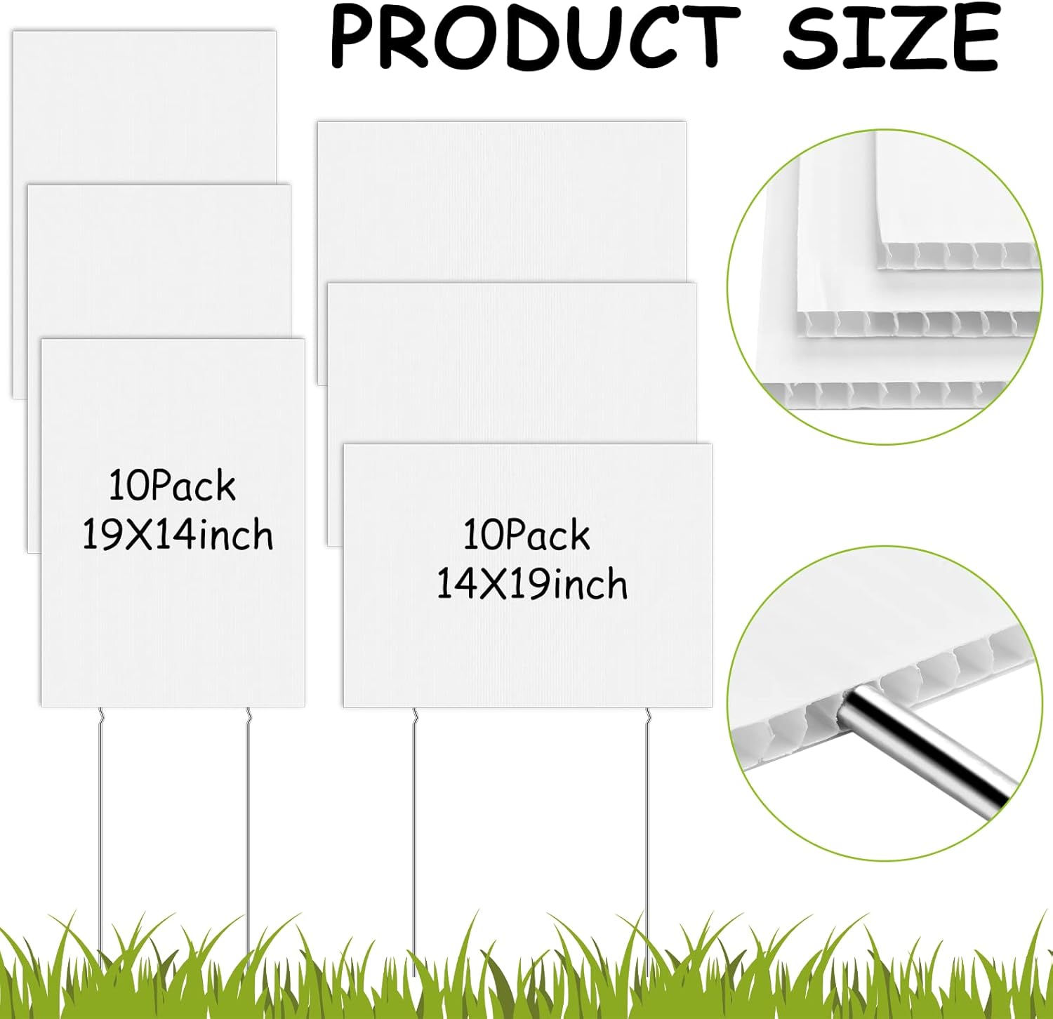 Wesiti 20 Pack Blank Yard Signs with Stakes Plastic Yard Lawn Sign Double Sided Corrugated Plastic Garage Sale Signs with Stakes for Rent Sign for Party Lawn Yard (White, 19 x 14 Inch)