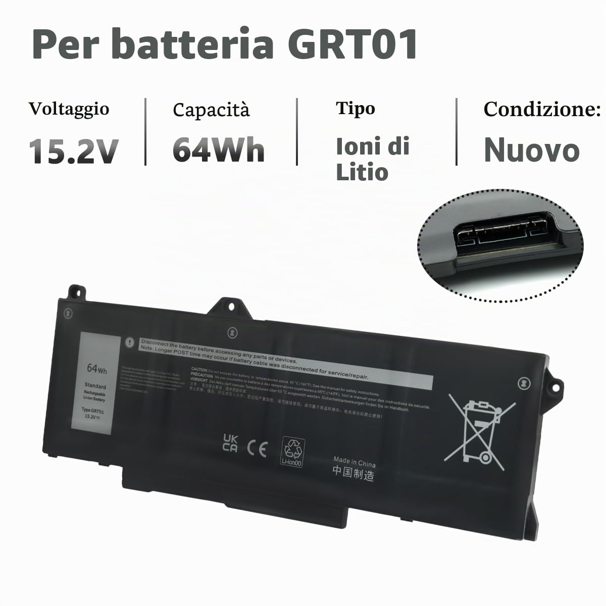 64Wh 4-celle GRT01 Laptop Batteria per Dell Latitude 5421 5431 5521 5531 Precision 3470 3561 3571 Series 00P3TJ 0P3TJ 0R05P0 R05P0 005RGW 05RGW 0VXD57 VXD57 451-BCUN 0ROP0 0R0PO 4ICP7/54/65