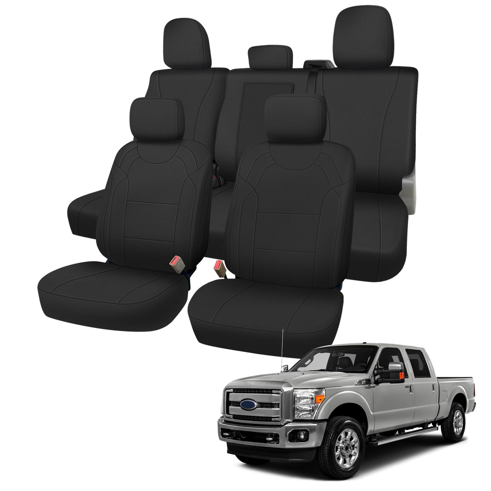 Kistrba Truck Seat Cover Compatible with 2015-2025 Ford F150 2017-2025 Ford F250-F450 Front and Rear Seat Set (Without Upper Slots for The Seat Belt),