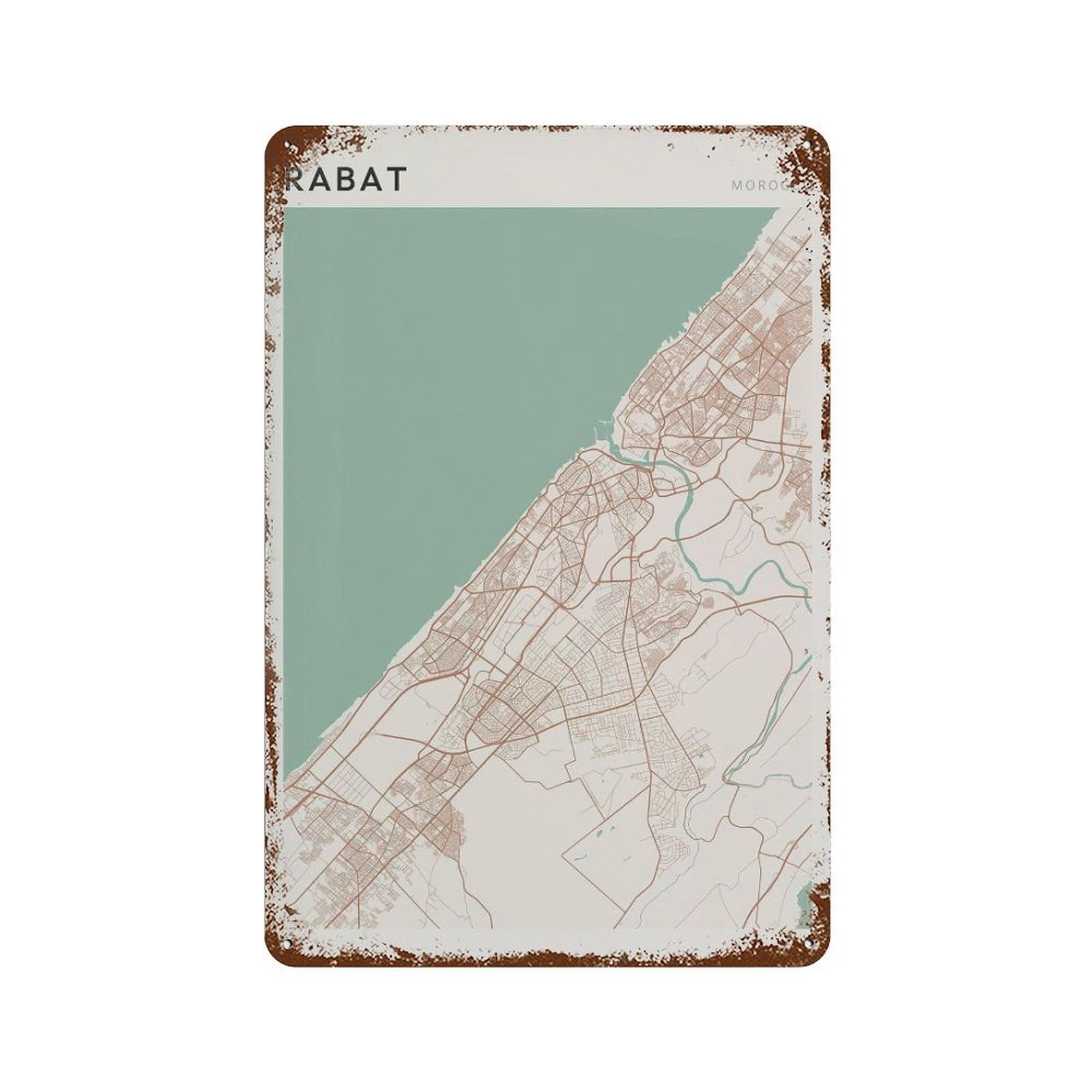 xiaoxiaoshen Rabat Map Morocco Africa Travel Gift Minimalist Wall Decor Art Metal Tin Poster Modern Home Decor Art Home Bar Shop Decorations Vintage Sign 30x20cm