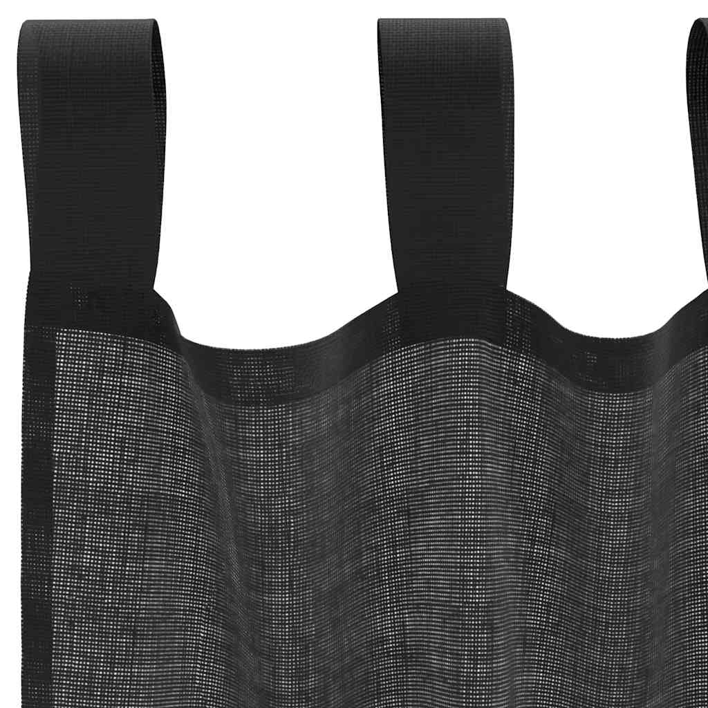 Lot de 2 rideaux en voile avec languette - En polyester - Noir - 140 x 175 cm - Protection solaire - Pour fenêtre, salon, bureau, balcon