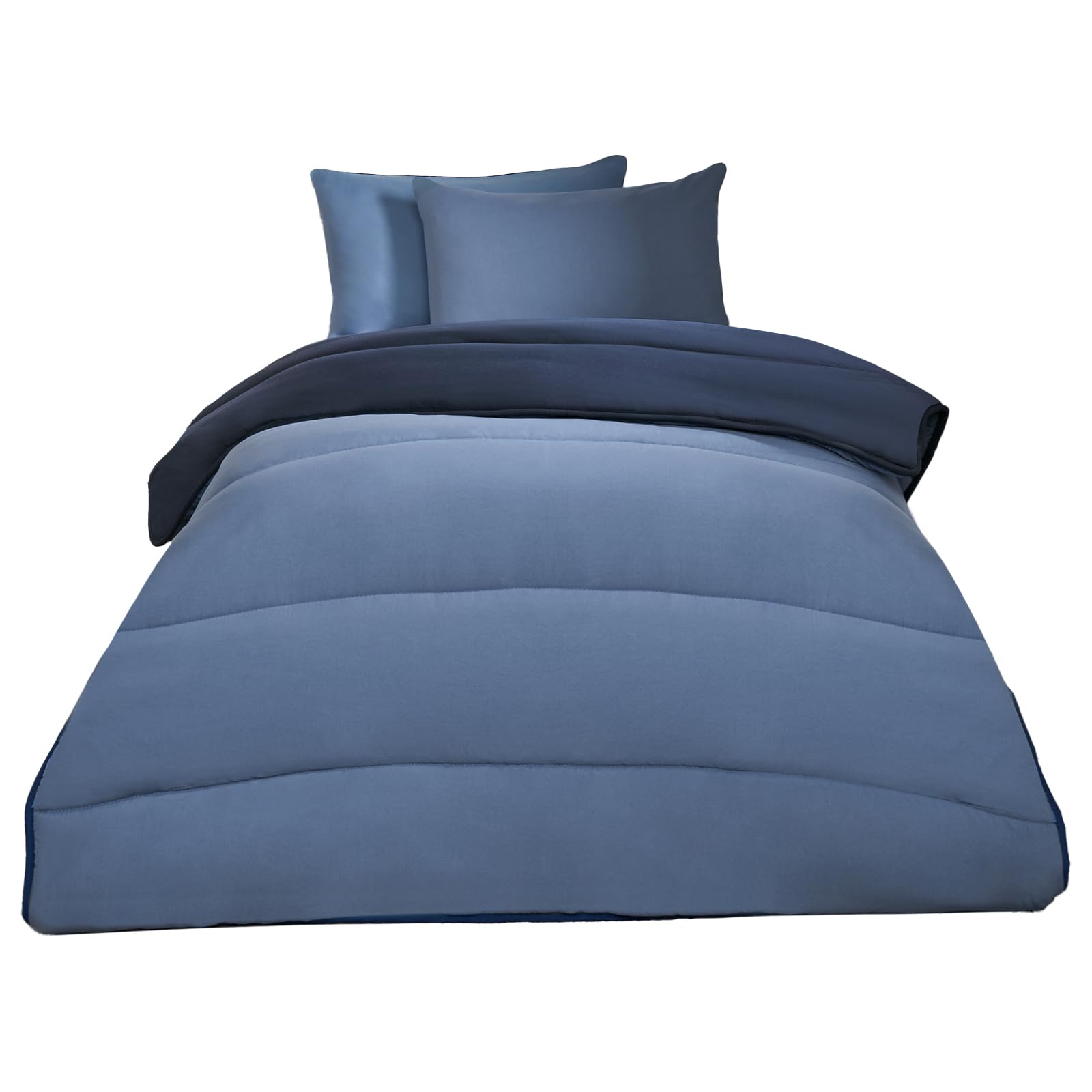 OHS Coverless Duvet Single 10.5 Tog, Microfibre Washable Duvet Coverless Reversible Quilted Travel Duvets Bedding Super Soft Warm Comfy Single Camping Duvets, Navy/Blue
