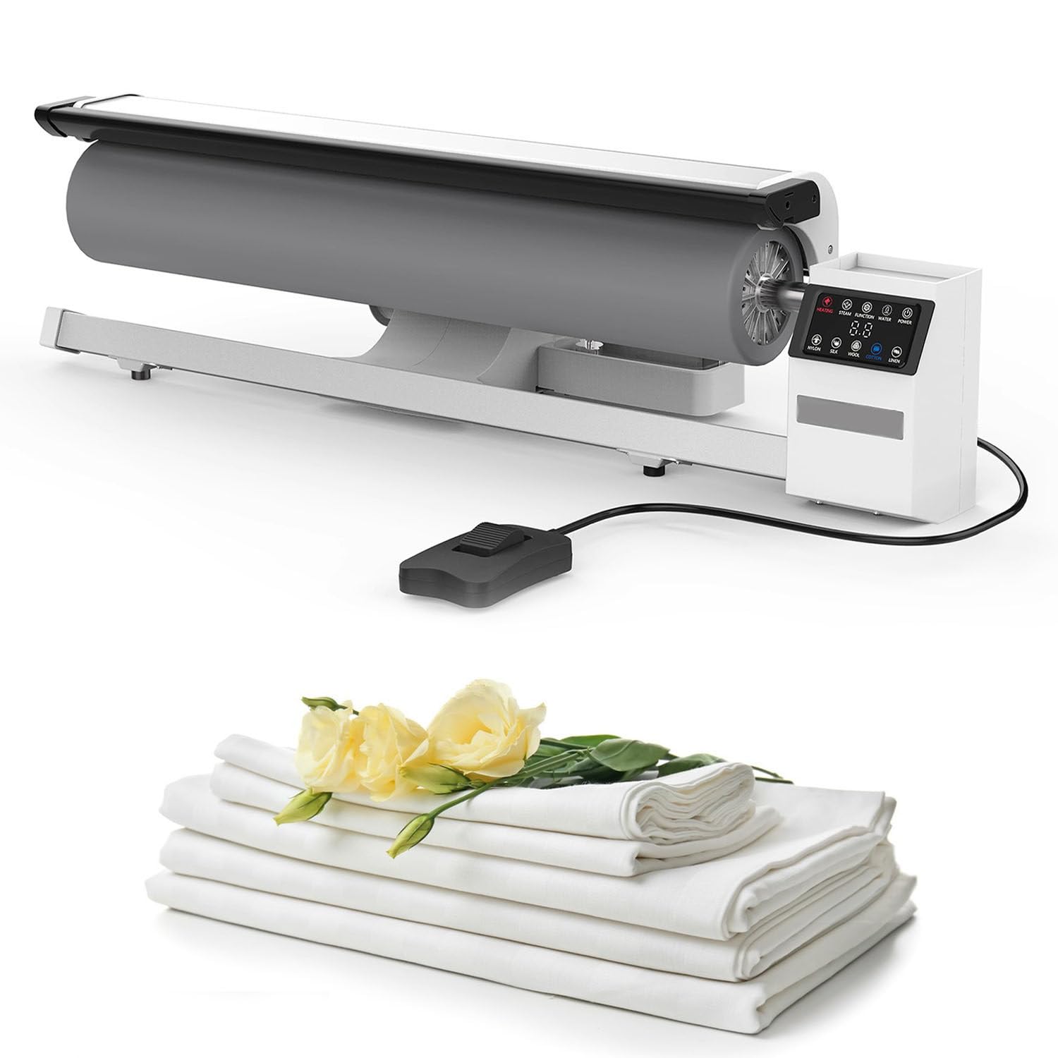 Prensa de Vapor Rotativa Multifuncional Centro Planchado, Maquina Planchar Doblar Ropa con Control por Pedal,Diseño Profesional para Uso Comercial e Industrial