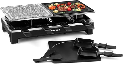 Techwood - Raclette eléctrica de 1500W para interiores, parrilla para barbacoa coreana de 8 raciones con placa reversible 2 en 1, ideal para fiestas