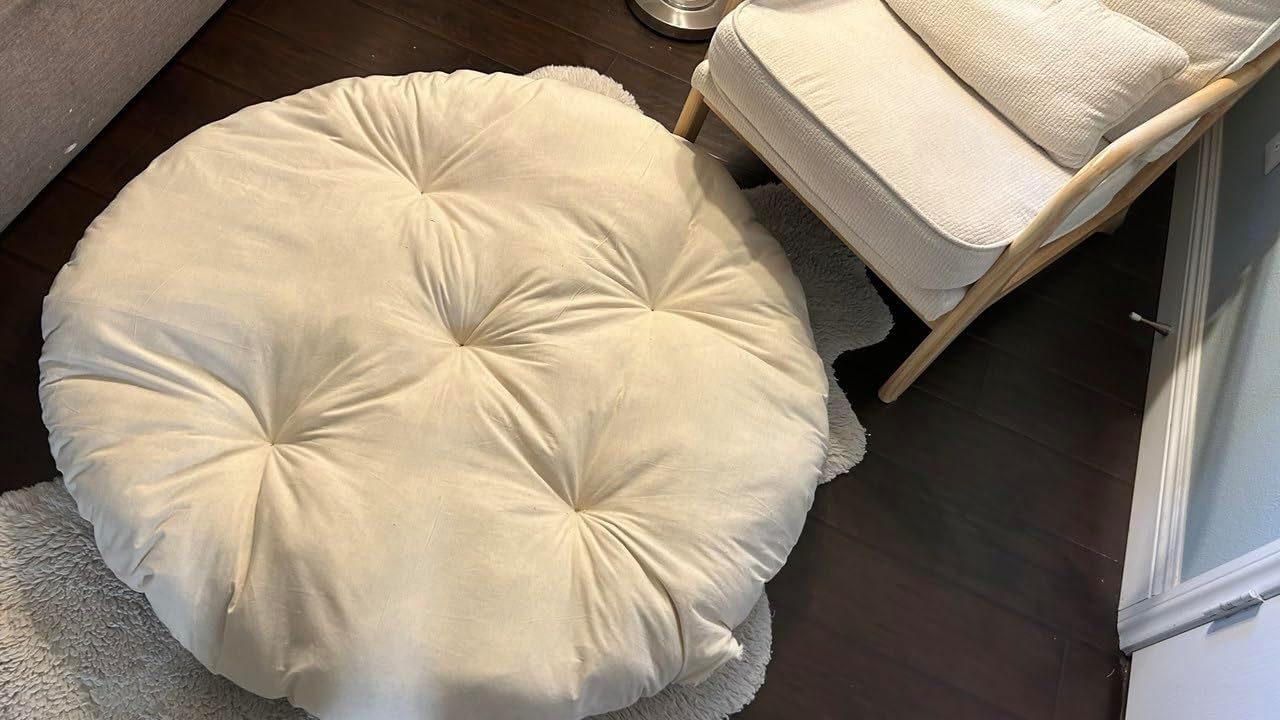 Round Dog Bed Insert Natural – Muslin Cotton Cover with Raw Cotton Filling, Breathable, Plastic-Free, Replacement Cushion (Large 35" x 4")