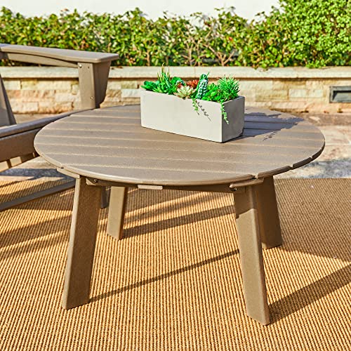 Elm Plus 32" D Hdpe Tan Round Coffee Table All-Weather Outdoor Adirondack Patio Side Desk #TOP2