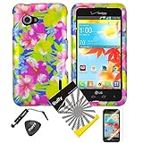 3 items Combo: ITUFFY (TM) Mini Stylus Pen + Case Opener + Design Rubberized Snap on Hard Shell Case for LG Enact VS890 (Verizon) (Aloha Flower)
