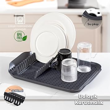 Porsima 1213 Anthracite Multi-Purpose Dish Tray Dishwasher Countertop Drying Mat Dish Basket