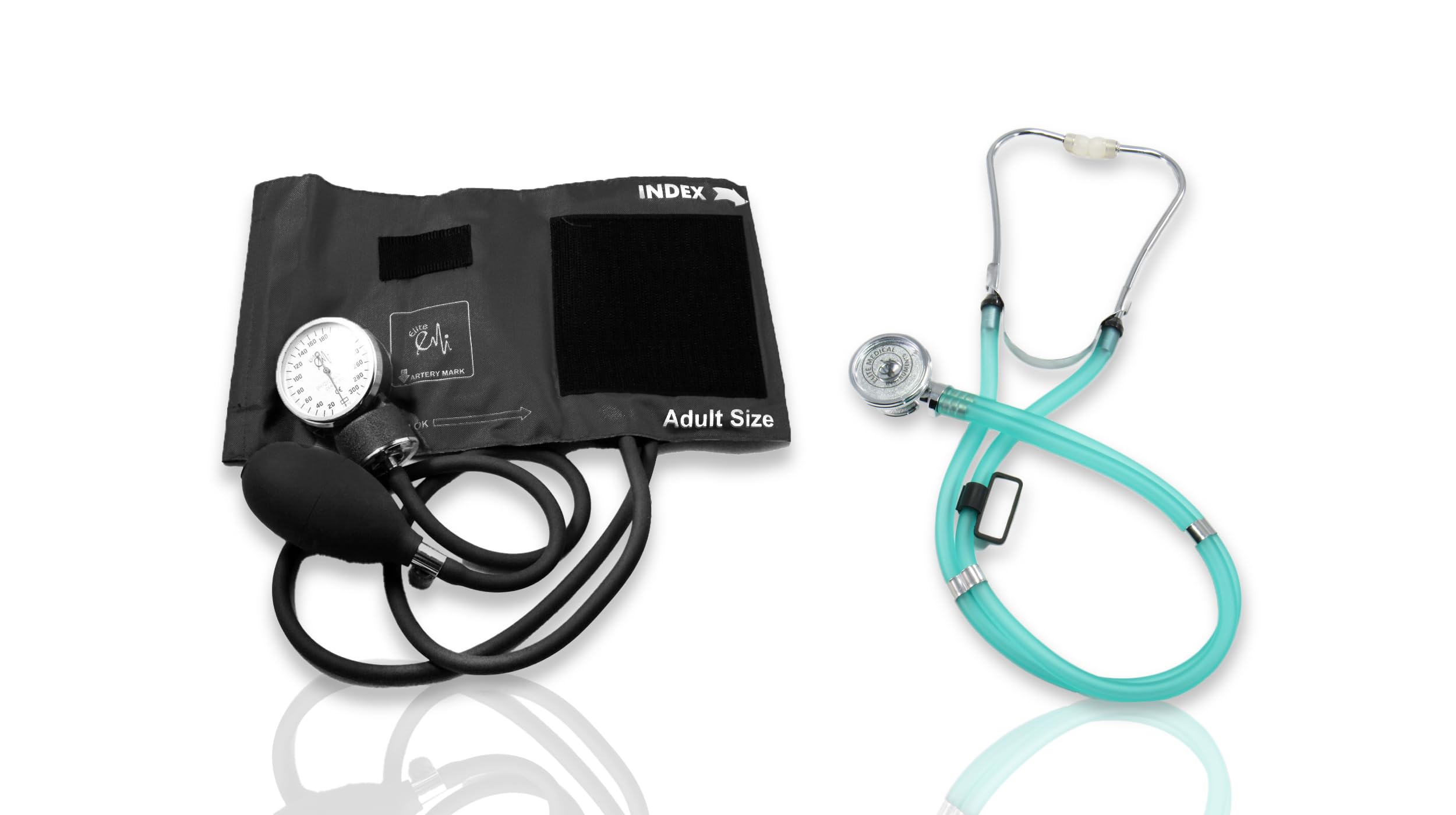 Elite Medical Instruments EBE-340 Clear Sea Frost Sprague Rappaport Stethoscope and Black Blood Pressure Kit