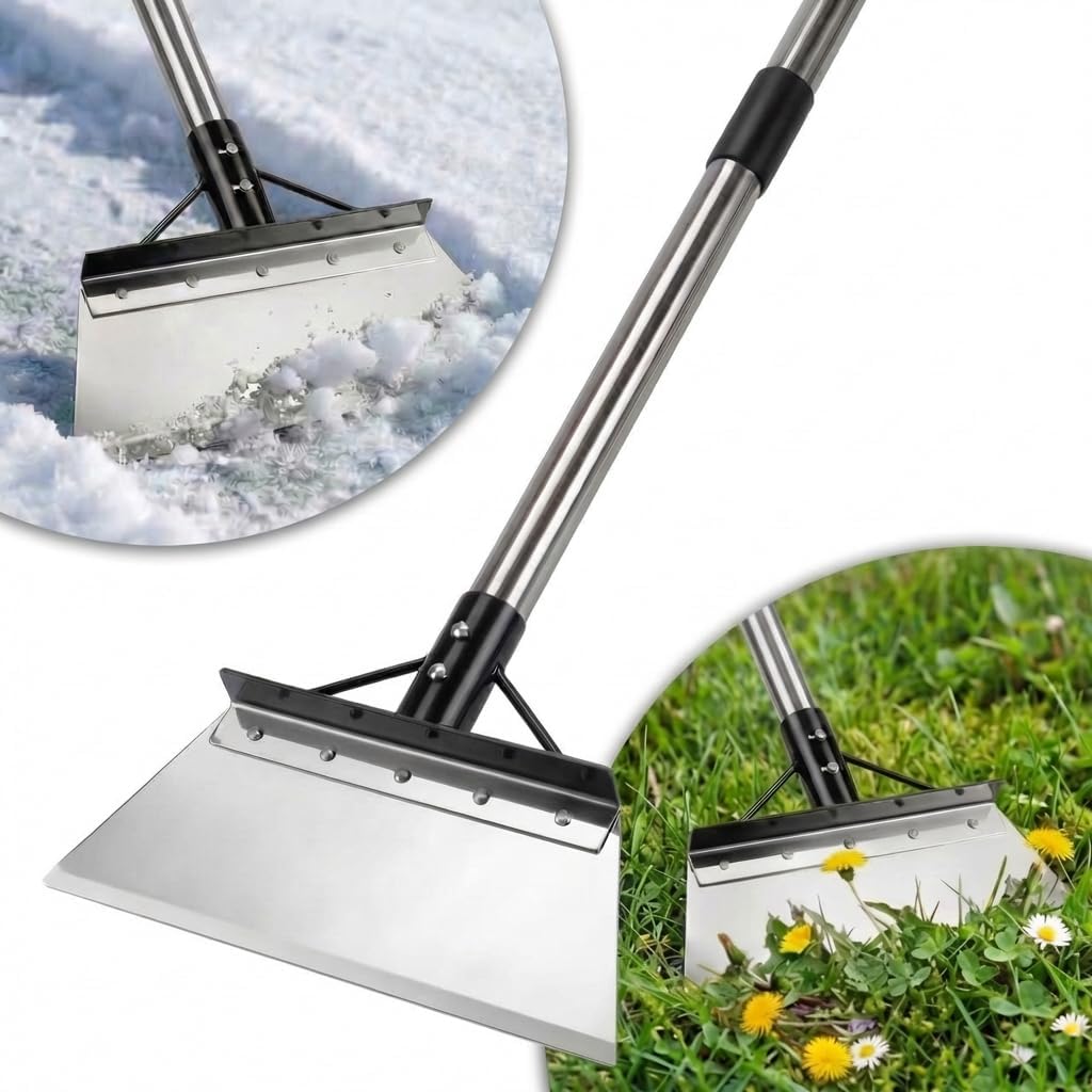 Garden Flat Shovel,Metal Floor Scraper with 60" Adjustable Long Handle,Multifunctional Cleaning Shovel,Stainless Steel Weeding Scraper for Scraping,Lawn Edging,Sidewalk,Snow Ice Removal,Outdoor