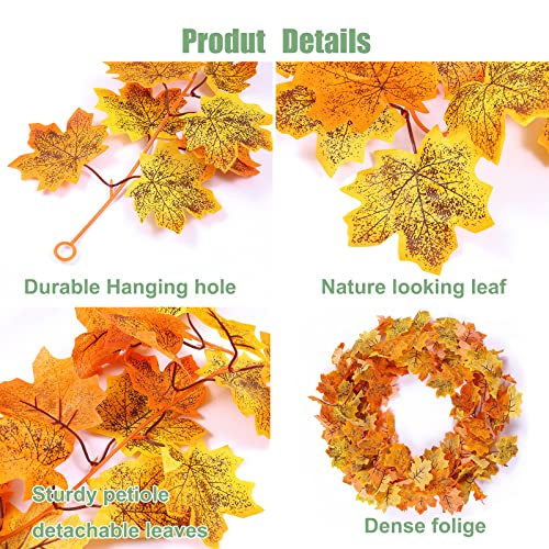 Afohome 2 Pack Fall Maple Leaf Garland Hanging Vine Garland Artificial Autumn Foliage Garland Vines For Home Wedding Fireplace Party Thanksgiving Day Christmas Decorations #TOP2