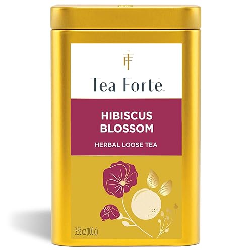Tea Forte Hibiscus Blossom Premium - Recipiente de mezcla de té de hierbas sin cafeína de hojas sueltas, hace de 35 a 50 tazas