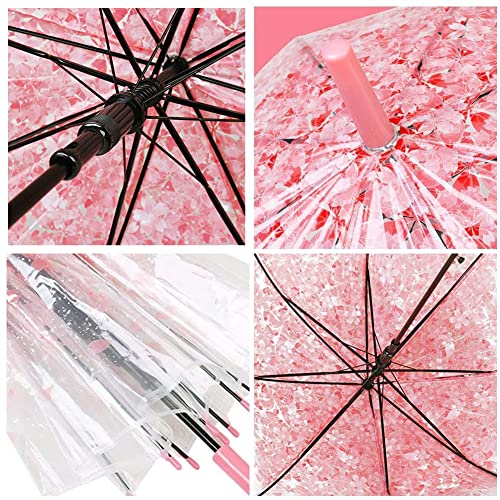 Cherry Blossoms Umbrella Cute Transparent Bubble Umbrella Clear Dome Semi-Automatic Sunny Umbrella For Kids Girls Boys Or Women Romantic Windproof Wedding Decoration Umbrella (Pink) #TOP3