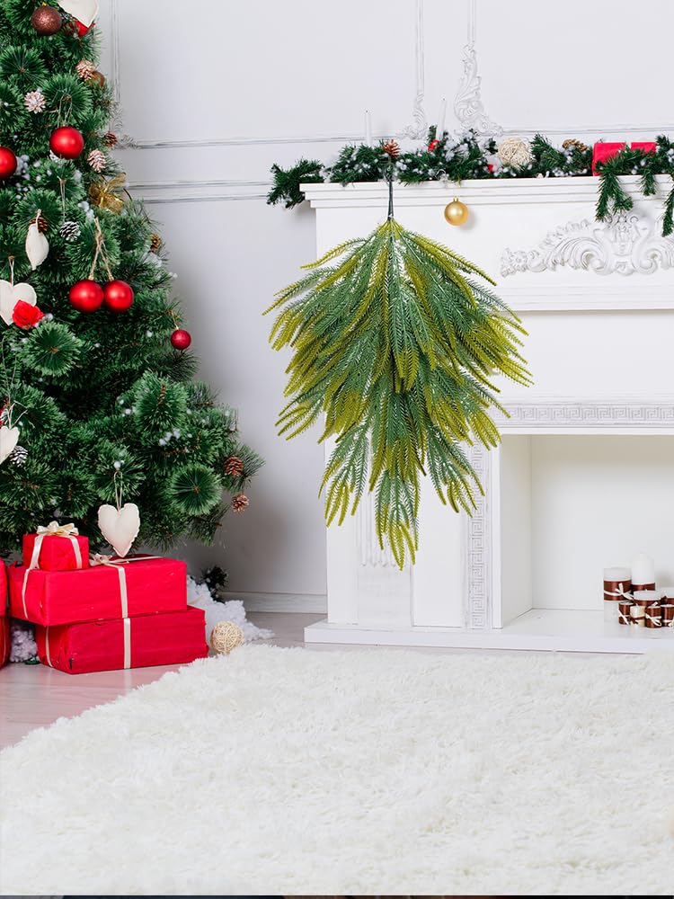 MINGZHE 2pcs Christmas Teardrop Swags,hristmas Staircase Decor Faux Pine Needles Teardrop Door Swag Christmas Norfolk Greenery Teardrop Wreath 60x40 cm