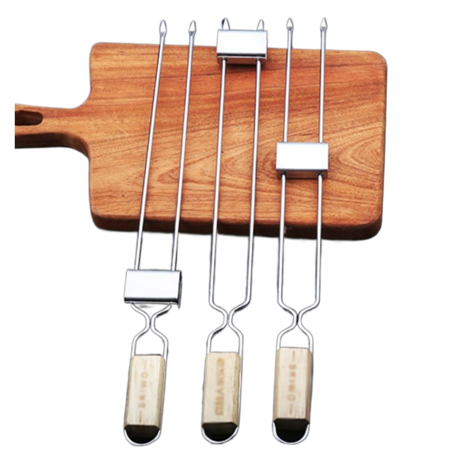 Spiedini for Barbecue con Barra di Spinta, Anti-Caldo, spiedini for Barbecue a Doppia Punta con Manico in Legno, riutilizzabili, for antipasti, Frutta (Size : 50)