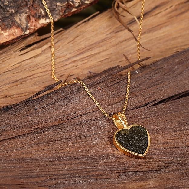 Authentic Rough Moldavite Pendant Necklace, 14k Gold Vermeil, Certified Czech Moldavite, Healing Crystal, Handmade Charm, Birthday Gift