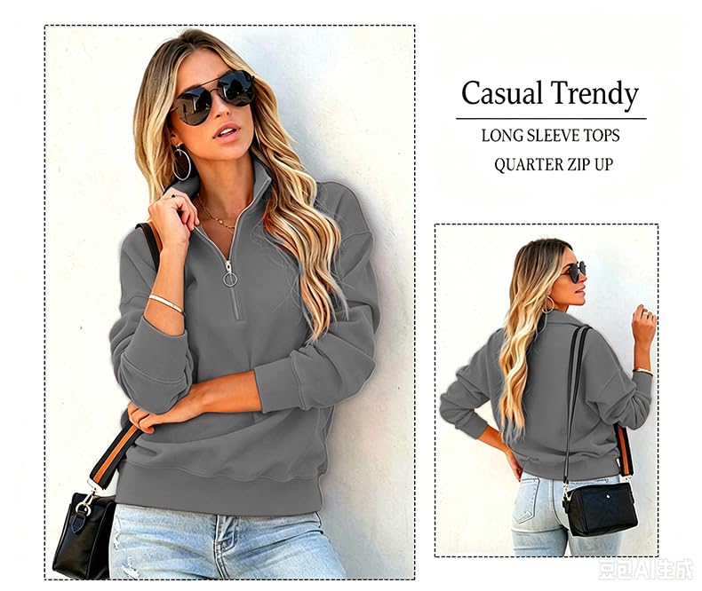 Image of NEYOUQE Womens Fall Winter Fashion Sweatshirts Quarter Zip up pullover Polo sweatshirt women casual trendy crewneck tops