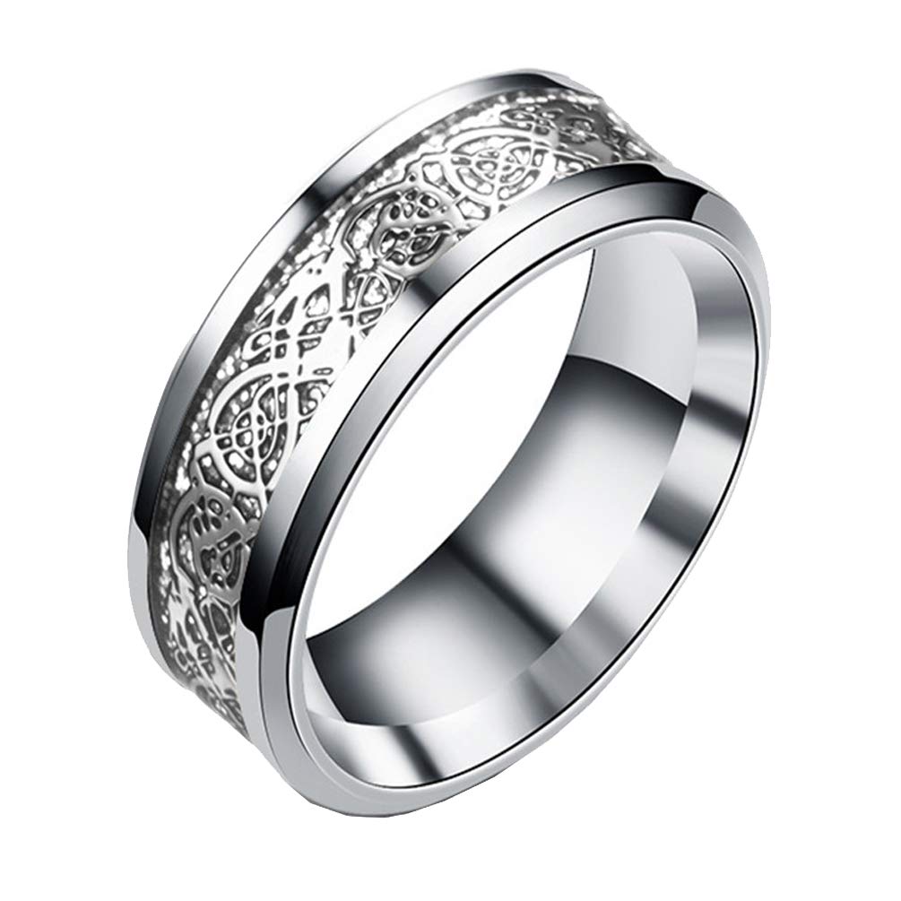 HIJONES Unisex Carbide Fiber Celtic Dragon Spinner Ring Wedding Spins Band