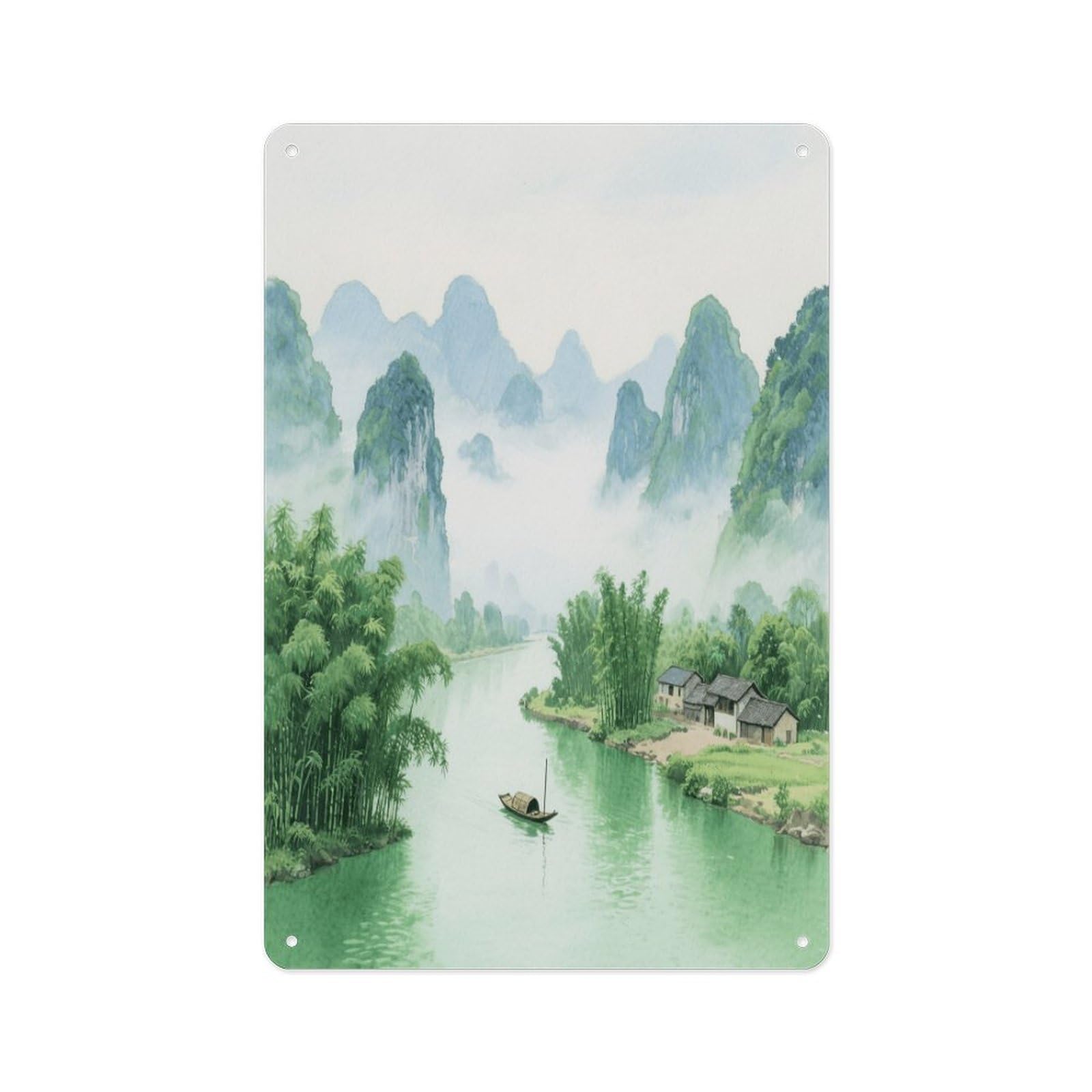 Fekiloot Style Guilin Landscape Painting Wall Decor Metal Signs Tin Signs Poster