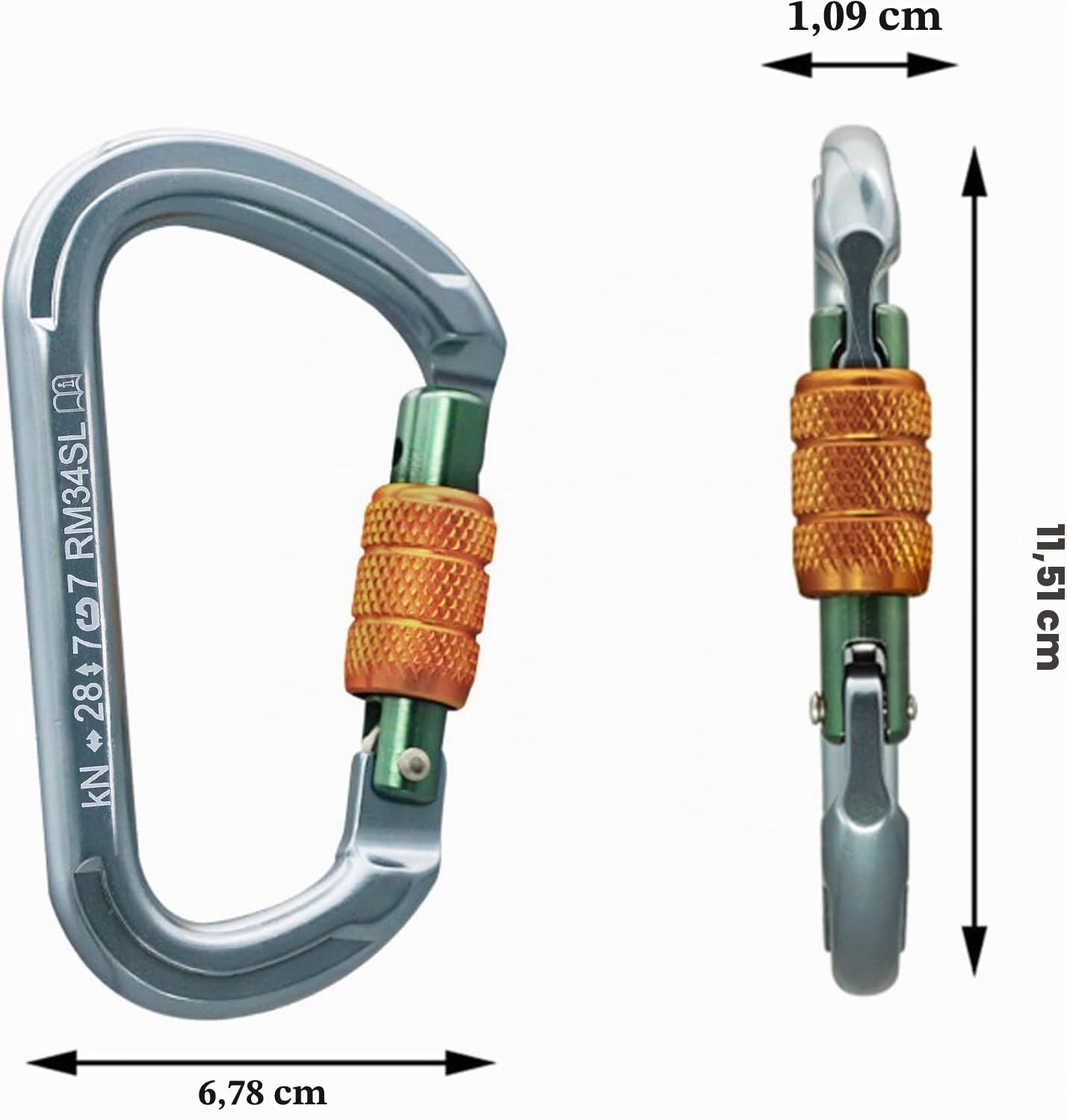 SOB Mousquetons Escalade Clips de Mousqueton à Verrouillage Automatique Aluminium Mousquetons Robustes pour Escalade, Descente en Rappel,Certification CE 2 Pièces