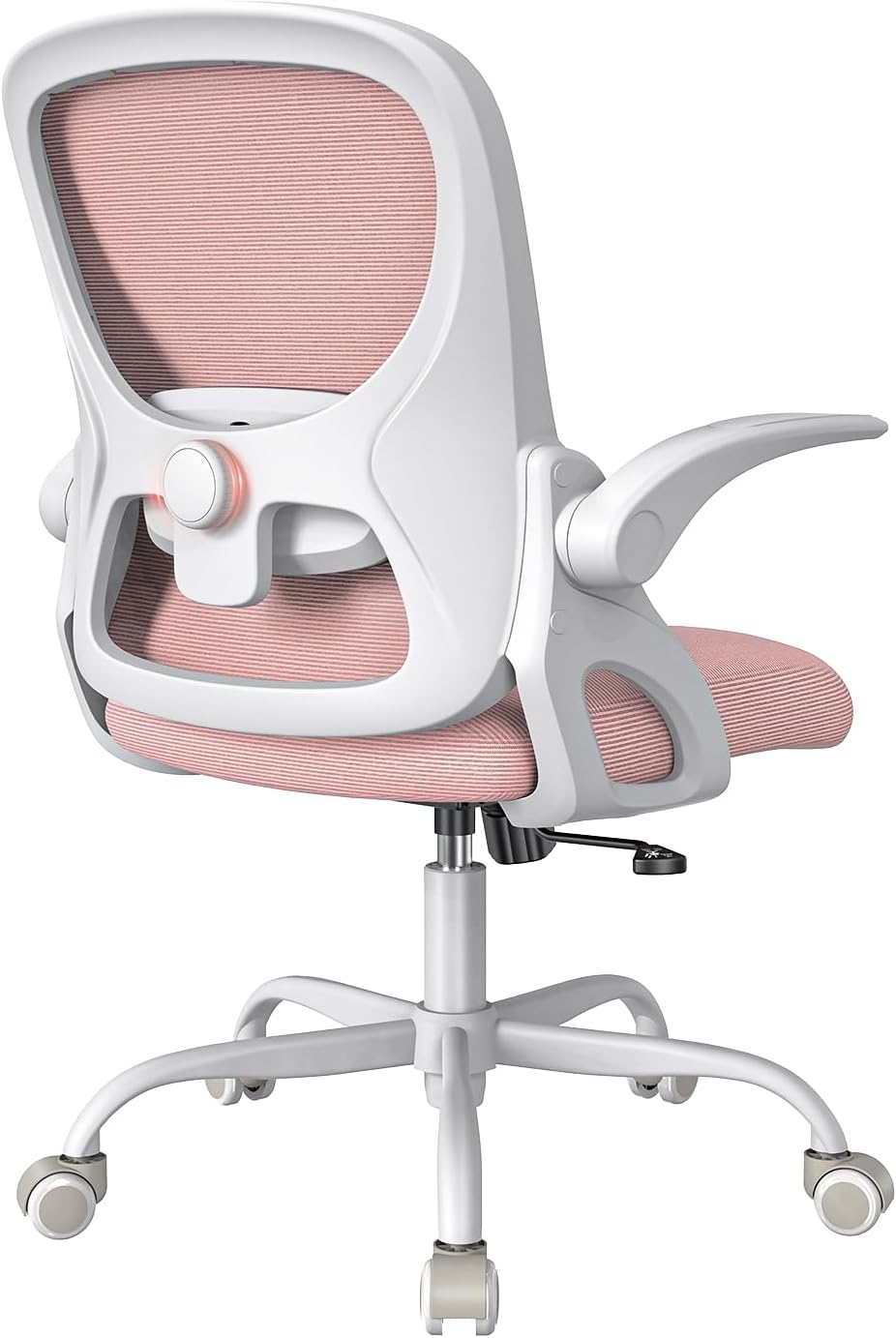 Mesh Office Chair Ergonomic Desk Chair with Up&Down Front&Rear 2 Dimensions Adjustable Lumbar Support and Flip-up Arm Rocking Comfy Swivel Computer Task Chair for Home Office(White-Pink)
