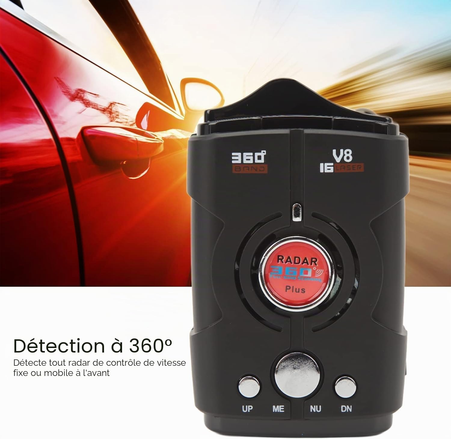 Détecteur de radar à portée extrême pour voitures avec alertes vocales, détection laser et écran OLED multicolore – Alertes de caméra de vitesse et lumière rouge – Système d'alerte de vitesse en temps