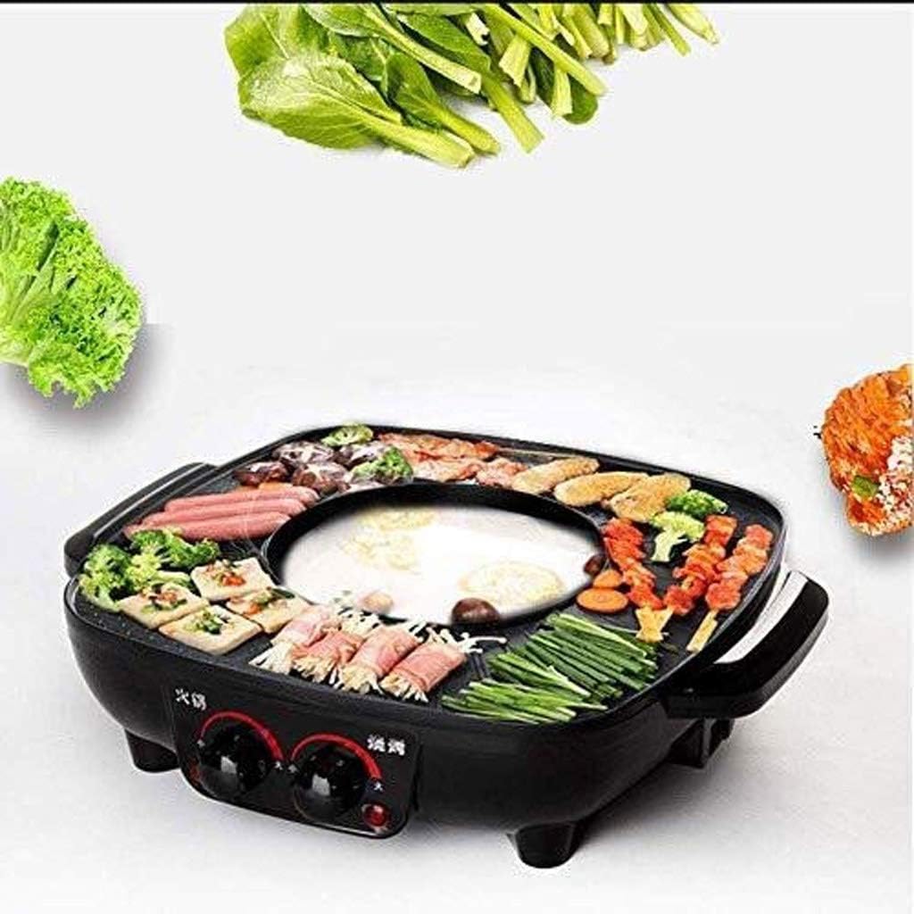 2 in 1 Electric Smokeless Grill and Hot Pot for Easy Cleaning,Portable and Indoor Barbecue