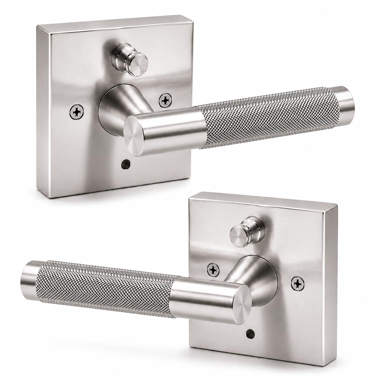 Premium Polished Privacy Door Handle with Lock for 1 3/8" - 2" Doors - Alternative to Door Knob with Lock - Reversible & Modern Interior Lever for Bedroom & Bathroom Doors - Brushed Nickel