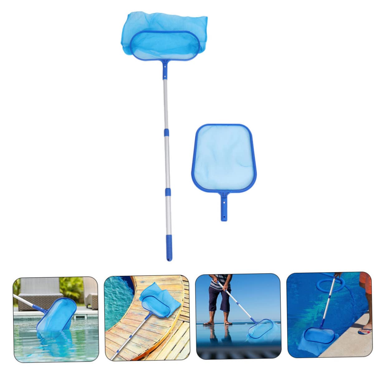 Recogedor de Hojas de Malla Delicada para Piscina, Juego Azul de Plástico