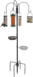 Crystals Garden Wild Bird Feeder Feeding Station with Water Bath Table, Seed Tray, Hanging Feeders + Feeding Station Stabiliser Ground Spikes Stand (3 Pole Station + Stabilizer)