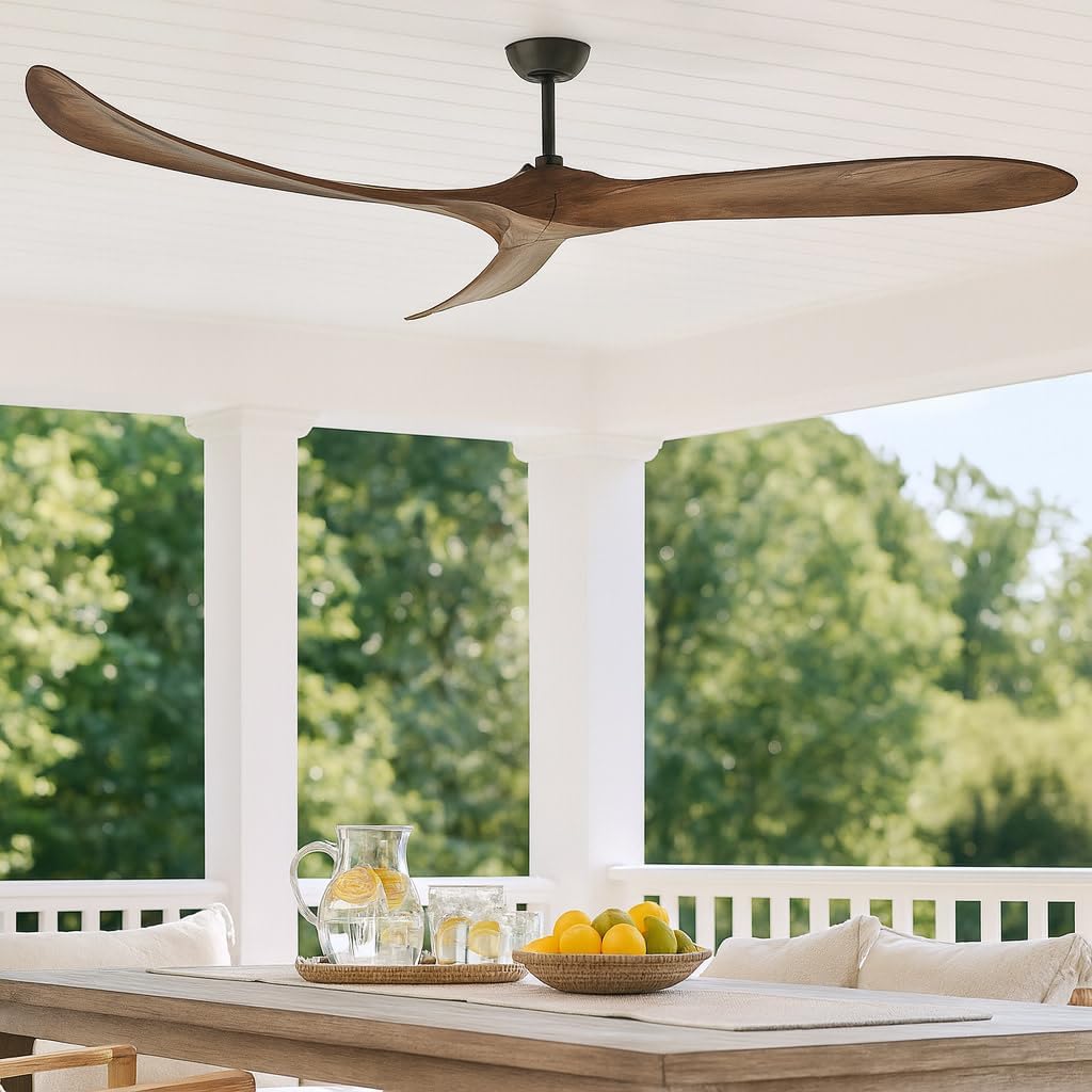 Hinkley Swell 80" Indoor/Outdoor Smart Ceiling Fan with Remote, Modern Propeller Design, Damp-Rated, Wooden Blades, Matte Black and Walnut blades