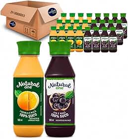 Pack 24 UN Suco Natural One 100% Natural, Uva e Maçã e Laranja e Maçã, 180ml por Unidade, 24 Unidades