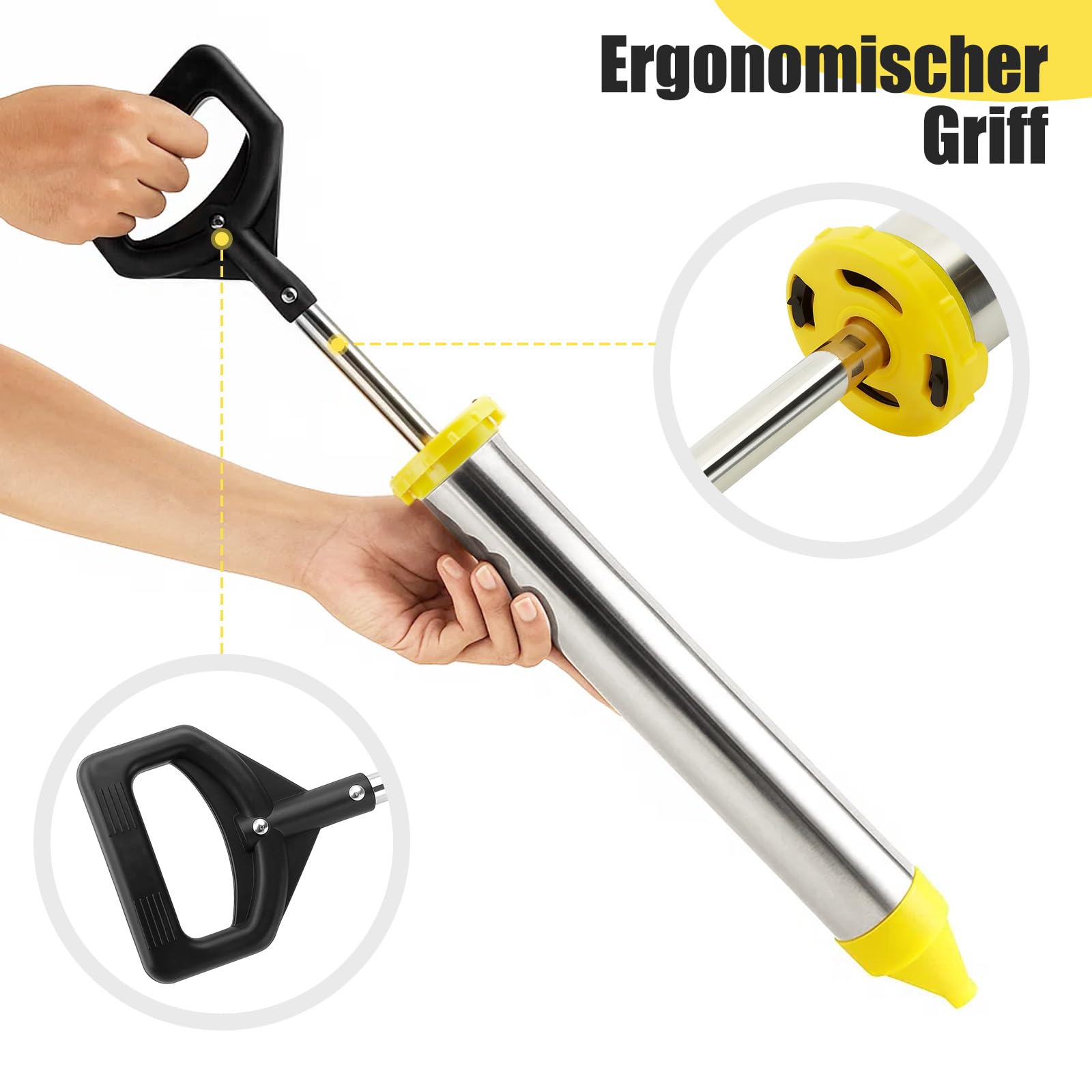 Mörtelspritze Edelstahl 5-in-1 Düsen Fugenpistole | Edelstahl Mörtelspritze – 5-in-1 Düsen Mörtelpresse mit Zubehör, ideal zum Verfugen von Mörtel, Fliesen und Bauarbeiten.