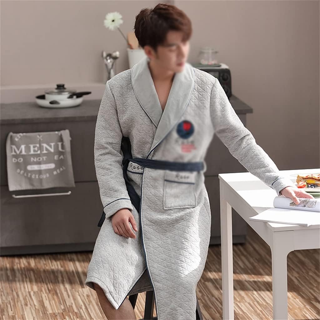 Men Robe Nightgown Long Sleeves Kimono Bathrobe Gown Satin Pajamas Sleepwear Nightwear Gown Casual Home