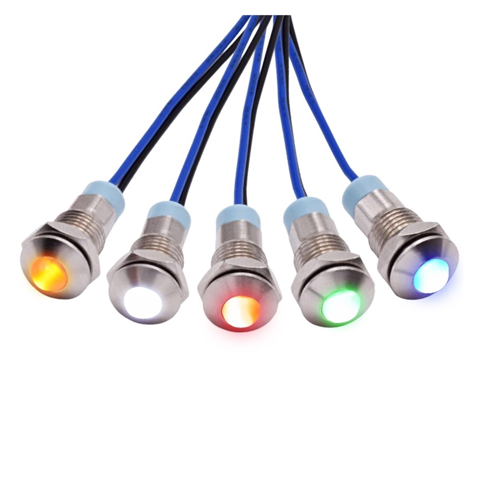 8mm Wire Leading Metal Indicator Warning Light 12V 24V 110V 220V Red/Green/Blue/Yellow LED Light Signal Panel Lamp(Red,3-6V AC DC)