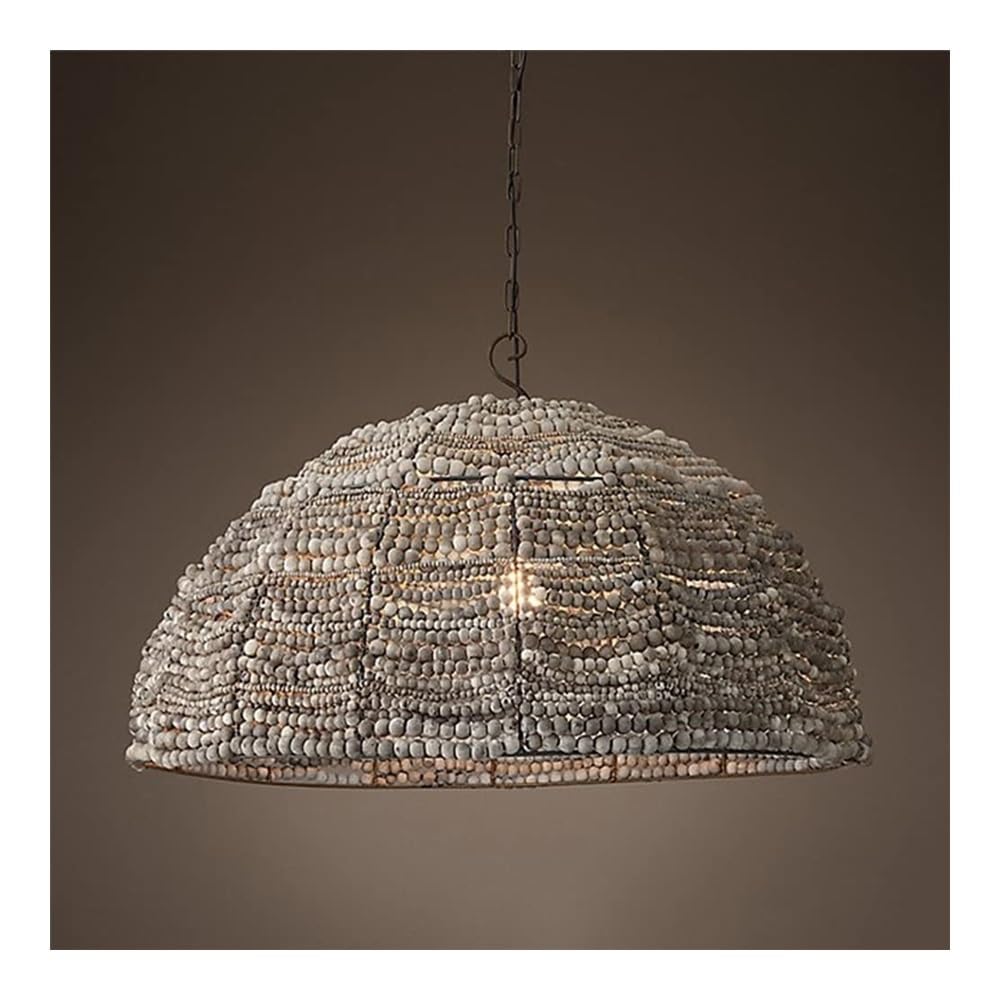 LYMSXAZOU Chandelier Wood Beaded Retro Semicircle Pendant Light American Style Creative Farmhouse Hanging Lamp Ceiling Lighting Fixture for Restaurant Bar Bedroom Living Room Hallway (Color :