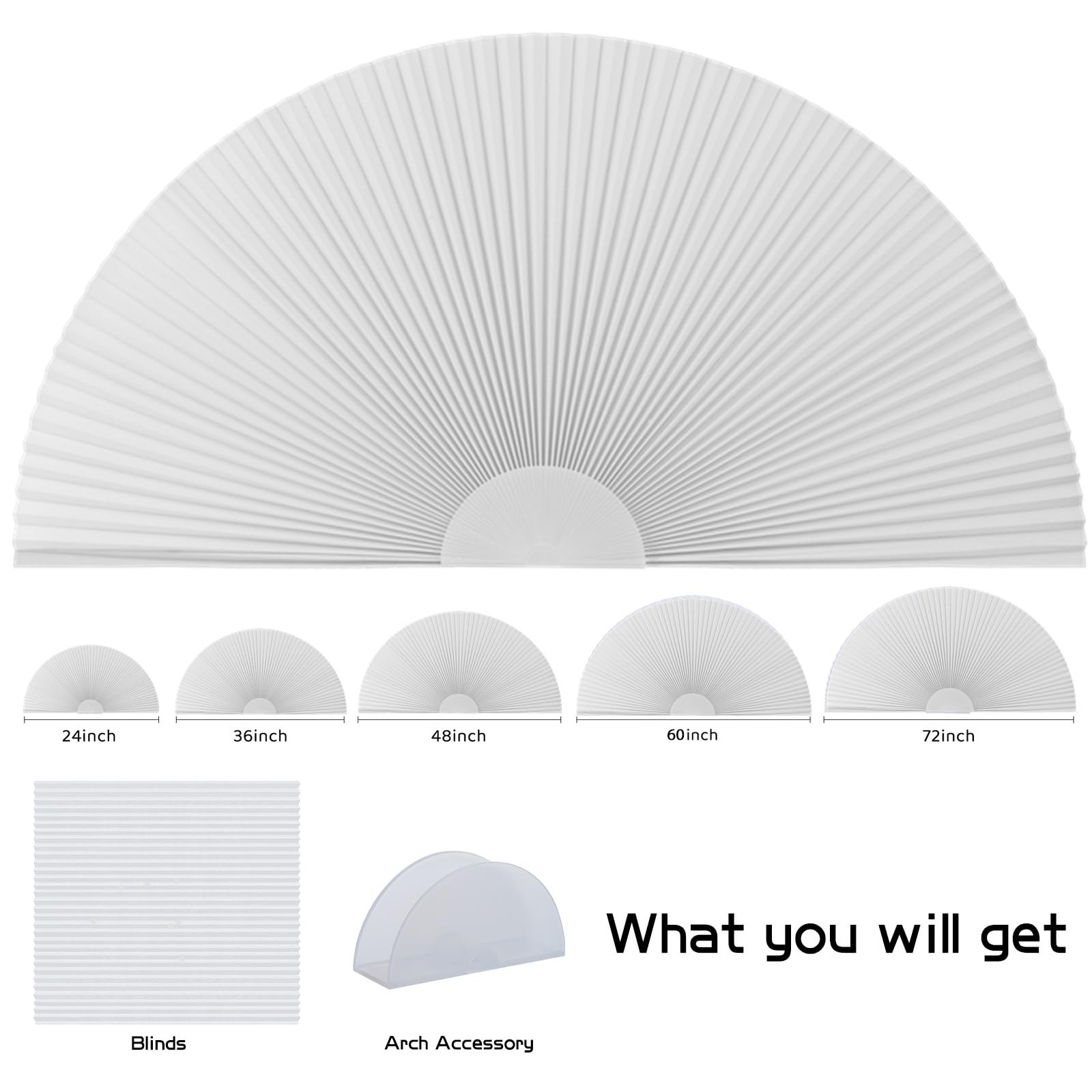 Tenda ad arco, oscurante, cellulare, semicerchio, copertura per finestra, senza trapano, a nido d'ape, senza fili, per interni, oscurante, facile da installare, blocco della luce (1, bianco, 183 x