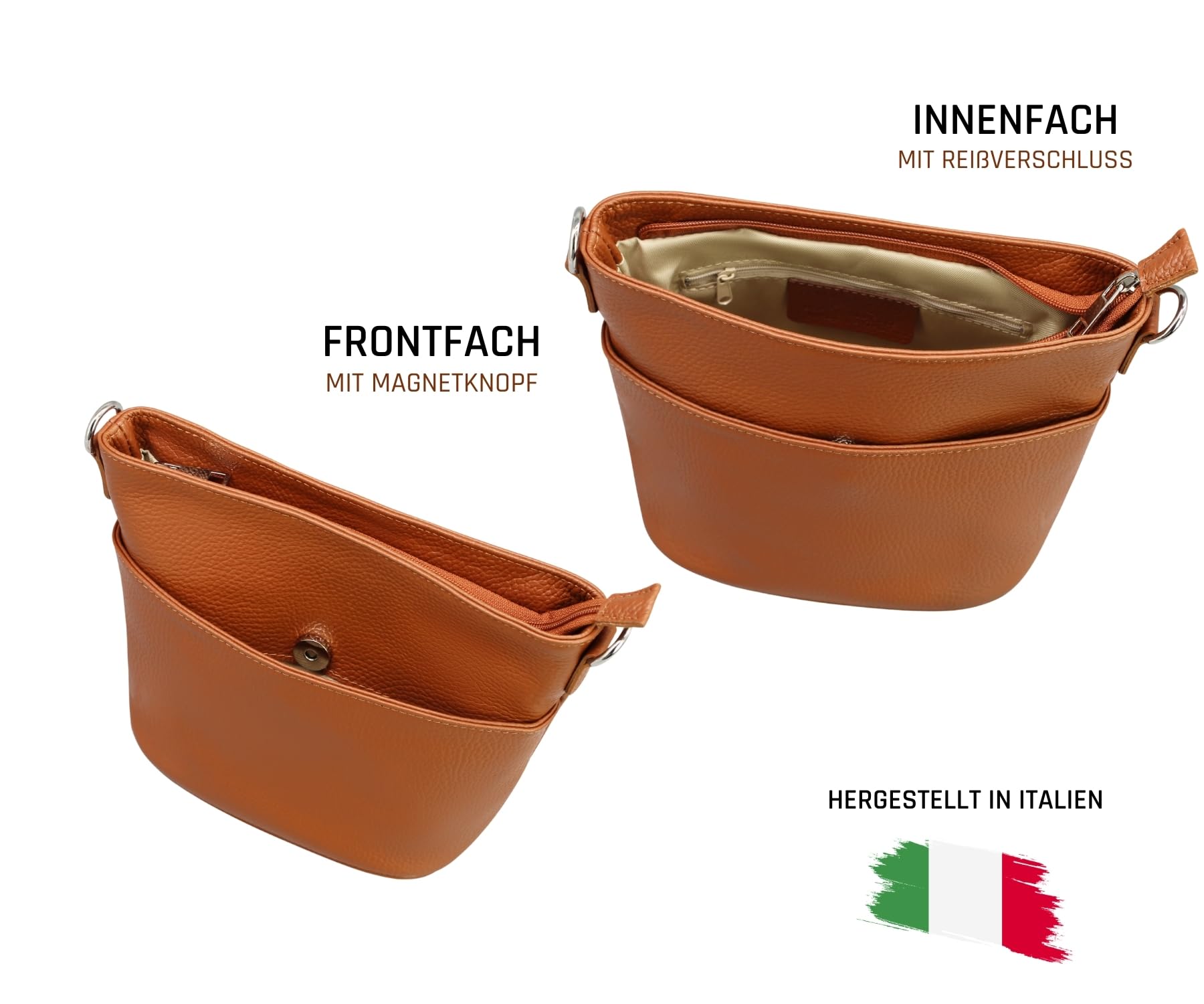 Adel Bags LINA Damen Umhängetasche Echtleder Handgefertigt Crossbody Bag | Damen Schultertasche mit Ledergurt & wahlweise gemustertem Riemen, Echtes Leder, 4 Fächer, Made in Italy