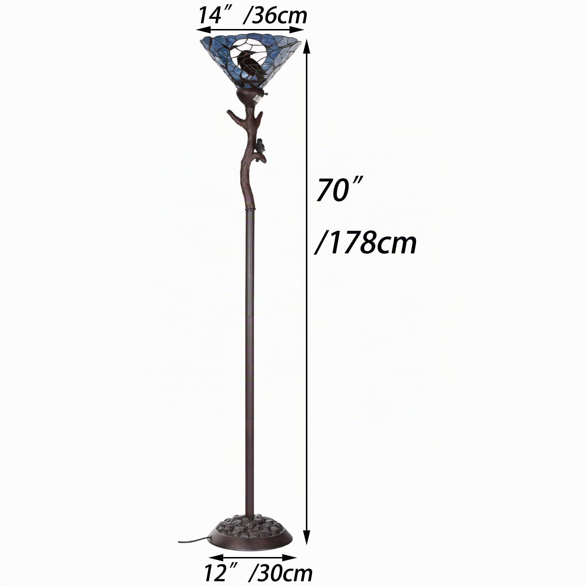 Bieye L30959 Lampadaire en vitrail de style Tiffany avec corbeau debout sur un tronc d'arbre et pleine lune au-dessus, pour décoration d'Halloween (Dark Blue)