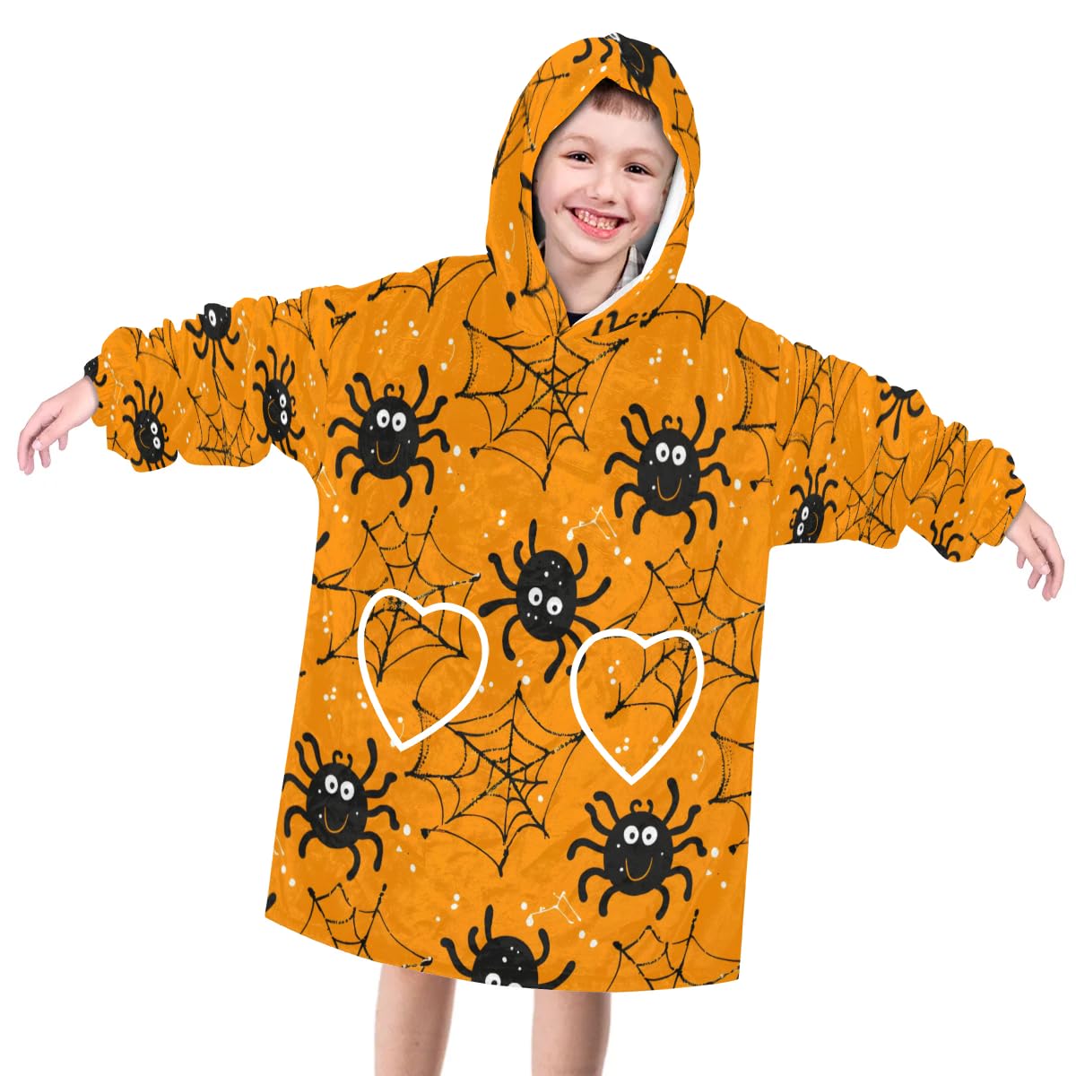 Pardick Wearable Blanket Hoodie for Kids, Cute Spiders Fleece Sweatshirt Blanket Oversized Blanket Sweatshirt with Pocket Flannel Warm Hooded Blanket 6-10 Year Old Girl Boy Gift, One Size