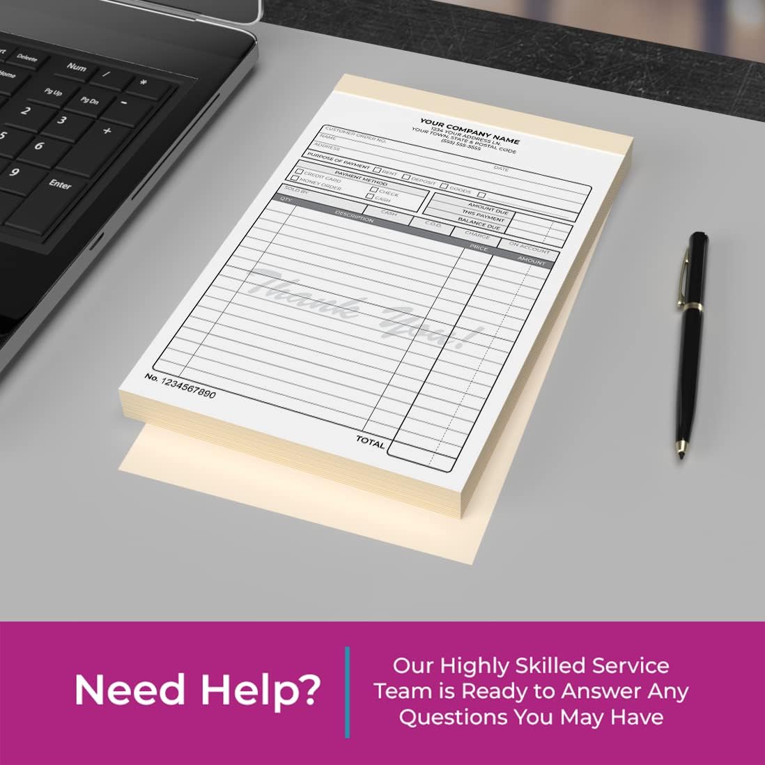 Custom 5.5" x 8.5" Carbonless NCR Books in 2-Part Duplicate Invoices, Receipts, Work Orders, Sales Orders, Purchase Orders, Estimates, Quote Forms with Your Company/Business Name (300 Sets)